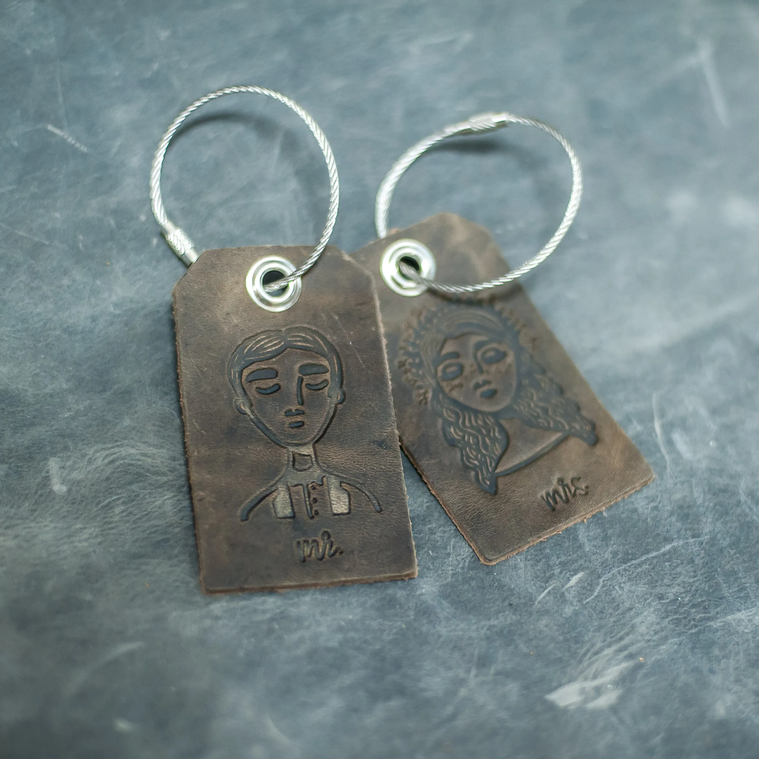 Weddings - Set of Mr. and Mrs. Design Stamped Leather Luggage Tags